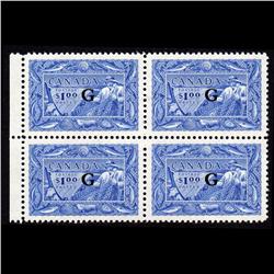 #O27 XF-NH MARGIN BLOCK OF 4 OVERPRINTED *G* CAT$750.00