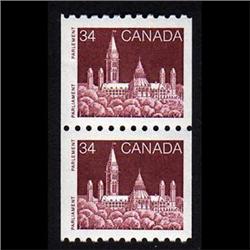 #952var VF-NH COIL PAIR *MISSING ONE BAR TAG VARIETY*