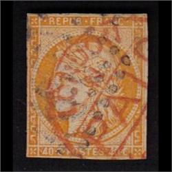 France #7 USED VF WITH SPECIAL RED PAID CANCEL 