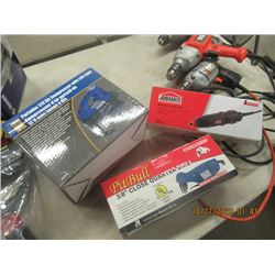 New 3/8 Power Drill, New Rotary Tool, New 12 V Air Compressor w LED Light