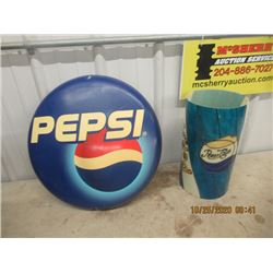 2 Sided Pepsi Sign , Ceiling Hanger 20" Rd & Pepsi Lamp Shade