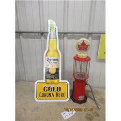 Metal Corona Here Sign, Supertest Gas Bower Decanter