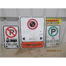 3  Signs- Metal - Fire Lane, Parking & No Stop