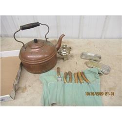 Mini Samavar, Razor Sharpeners, Copper Kettle Bone Handled Knife Set