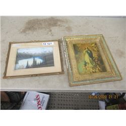 2 Vintage Framed Pictures -1) Mount Scene Print 1) Religious Icon