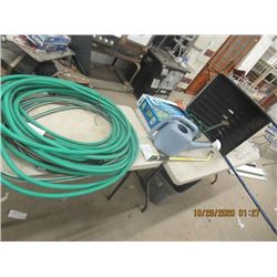 Rubber Garden Hose, Watering Pail, Snow Snow Scoop,  & Down Pipe