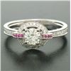 Image 7 : 14k Solid White Gold 0.85 ctw Round Pave Set Diamond & Pink Sapphire Halo Ring