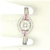 Image 9 : 14k Solid White Gold 0.85 ctw Round Pave Set Diamond & Pink Sapphire Halo Ring