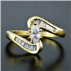 Image 2 : 14kt Yellow Gold 0.70 ctw Marquise Diamond Solitaire Bypass Ring w/ Baguette Acc