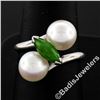 Image 2 : Vintage 14kt White Gold 8.35mm Round Pearl Marquise Cut Jade Bypass Ring