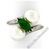 Image 4 : Vintage 14kt White Gold 8.35mm Round Pearl Marquise Cut Jade Bypass Ring