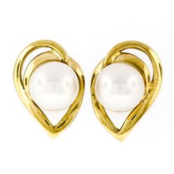 14kt Yellow Gold 6.6mm Round Pearl Open Stud Earrings