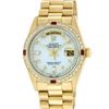 Image 3 : Rolex Mens 18K Yellow Gold MOP String Diamond & Ruby Quickset President Wristwat