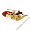 Image 5 : Vintage E.Pearl 18kt Yellow Gold Red Coral and Diamond Textured Squid Pin Brooch