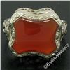 Image 5 : Art Deco Etched 14kt White Gold Custom Cut Carnelian Solitaire Filigree Ring