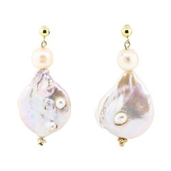 Baroque Coin Pearl Earring - 14KT Yellow Gold Plated