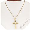 Image 3 : Italian 18kt Yellow Gold Round Diamond Polished Cross Pendant Necklace