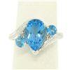 Image 2 : 14k White Gold 4.33 ctw Pear & Round Swiss Blue Topaz Ring w/ 2 Diamond Accents