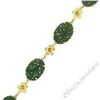 Image 2 : Vintage 14kt Yellow Gold Carved Oval Jade Bird and Etched Flower Link Bracelet