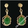 Image 2 : Vintage 14kt Yellow Gold Oval Green Jade Non Pierced Earrings