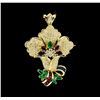 Image 1 : 3.37 ctw Ruby, Emerald, Sapphire and Diamond Pendant-Pin - 18KT Yellow Gold