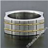 Image 2 : Men's Stainless Steel w/ 18kt Yellow Gold Brick Domed Matte Finish Band Ring