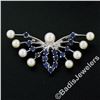Image 2 : Estate 10kt White Gold 1.00 ctw Sapphire & Pearl Open Butterfly Brooch or Pendan