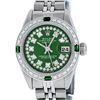 Image 1 : Rolex Ladies Stainless Steel Green Emerald & Diamond Datejust Wristwatch 26MM