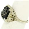 Image 2 : 1925 14k White Gold Prong Set Black Onyx Filigree Dinner Ring