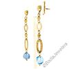 Image 3 : 14kt Yellow Gold Briolette Cut Blue Topaz Bead Long Textured Dangle Earrings