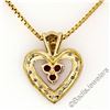Image 6 : 14kt Yellow Gold 0.51 ctw Round Ruby and Diamond Open Heart Pendant Necklace