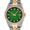 Image 1 : Rolex Mens 2 Tone Green Vignette Diamond Lugs Datejust Wristwatch