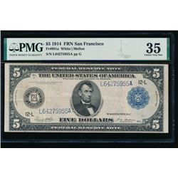 1914 $5 San Francisco Federal Reserve Note PMG 35