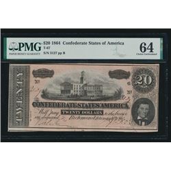 1864 $20 Confederate States of America Note PMG 64