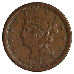 1851 Braided Hair Half Cent Coin