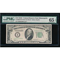 1934C $10 Minneapolis Federal Reserve Note PMG 65EPQ