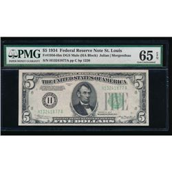 1934 $5 St Louis Federal Reserve Note PMG 65EPQ