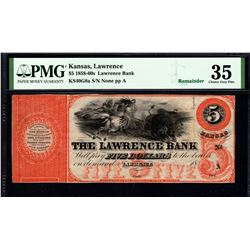 1858-60's $5 Lawrence Bank Note PMG 35