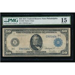 1914 $50 Philadelphia Federal Reserve Note PMG 15
