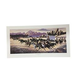 Debbie Reynolds Signed "Attack on the Wagons" (1995) Litho