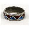 Image 1 : Navajo Sterling Chip Inlay Turquoise Coral Ring