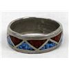 Image 3 : Navajo Sterling Chip Inlay Turquoise Coral Ring