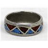 Image 4 : Navajo Sterling Chip Inlay Turquoise Coral Ring