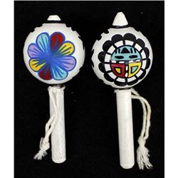 2 Hopi Hand Painted Gourd Baby Rattles