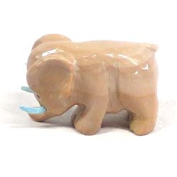 Zuni Carved Dolomite Elephant with Turquoise Tusks by Fabian Tsethlikai