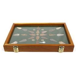 Contemporary Stone Arrowheads in Wood Display Box