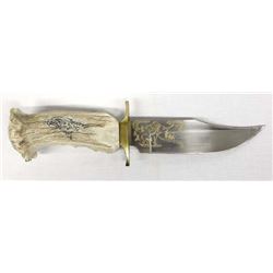 Stag Handled Knife with Engraved Blade