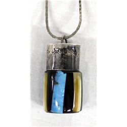Navajo Overlay on Glass Bottle Pendant Necklace