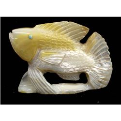 Zuni Mother of Pearl Fish Fetish by D. Kaamasee