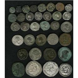 Lot of thirty-four miscellaneous ancient coins. Include 